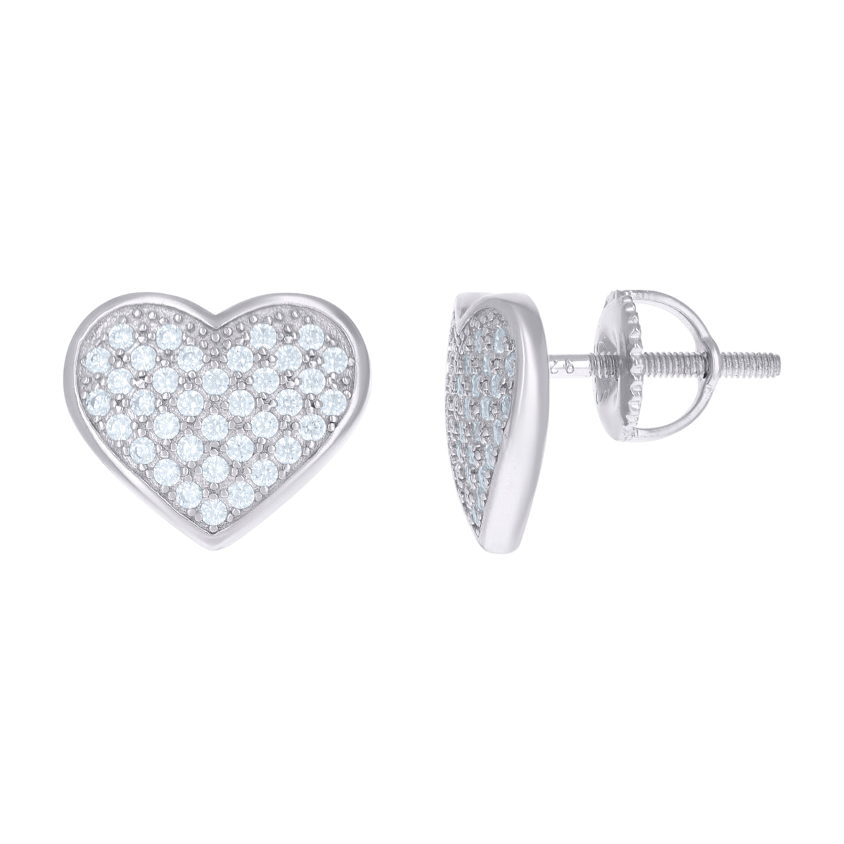 925 Sterling Silver Womens Cubic Zirconia Heart Stud Earrings