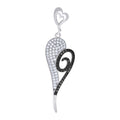 925 Sterling Silver Black-tone Womens Black White Cubic-Zirconia Heart Charm Pendant