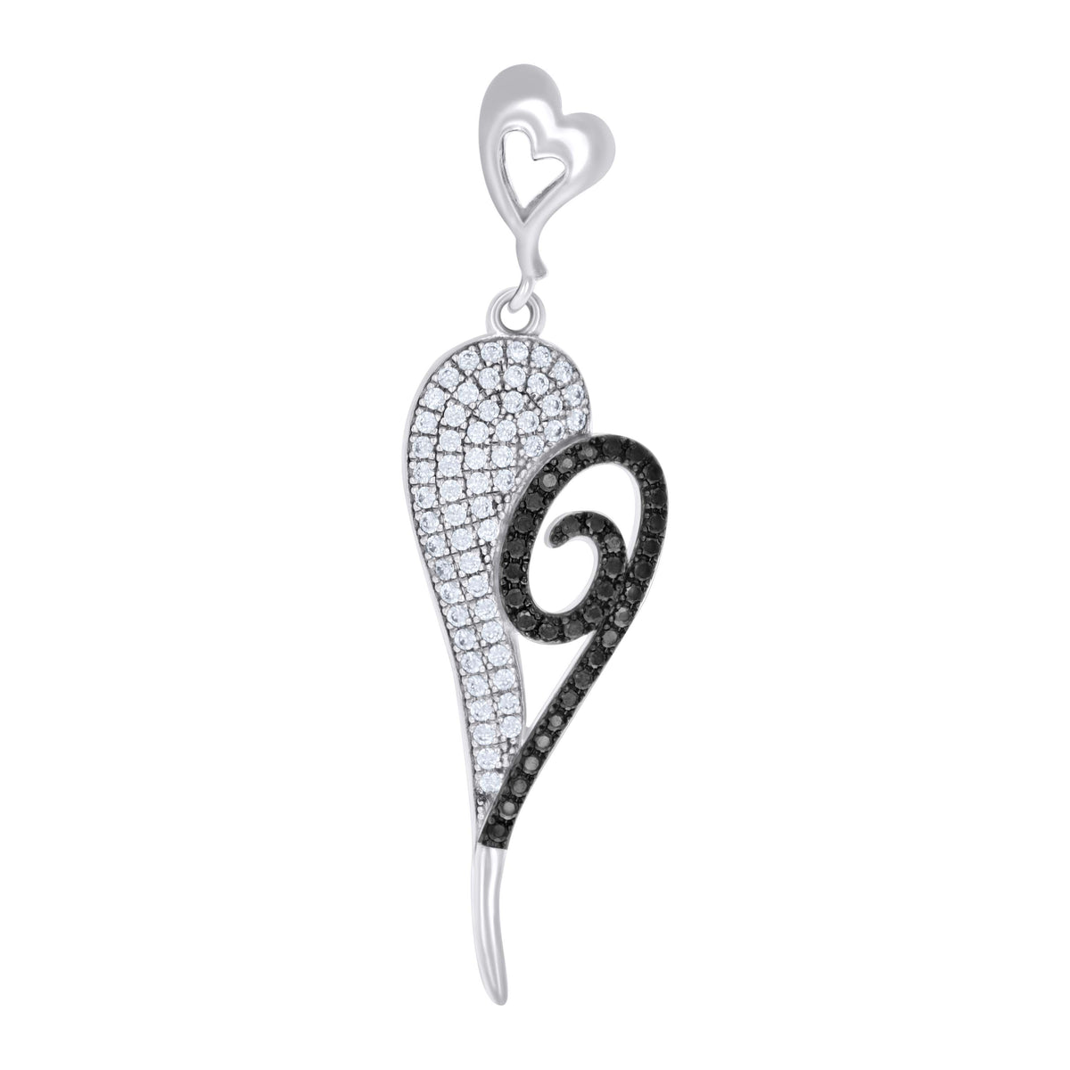 925 Sterling Silver Black-tone Womens Black White Cubic-Zirconia Heart Charm Pendant