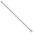 925 Sterling Silver Womens Purple & White Cubic Zirconia Fancy Tennis Flower Bracelet Size 8 Inches
