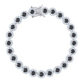 925 Sterling Silver Womens Black & White Cubic Zirconia Fancy Tennis Flower Bracelet Size 8 Inches