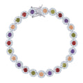 925 Sterling Silver Womens Multi-Color Cubic Zirconia Fancy Tennis Flower Bracelet Size 8 Inches