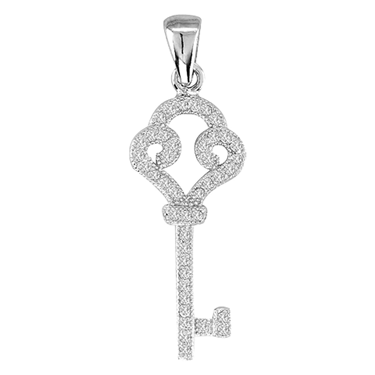 925 Sterling Silver Womens Cz Key Charm Pendant