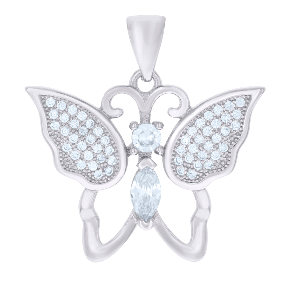 925 Sterling Silver Womens Cubic Zirconia Butterfly Charm Pendant