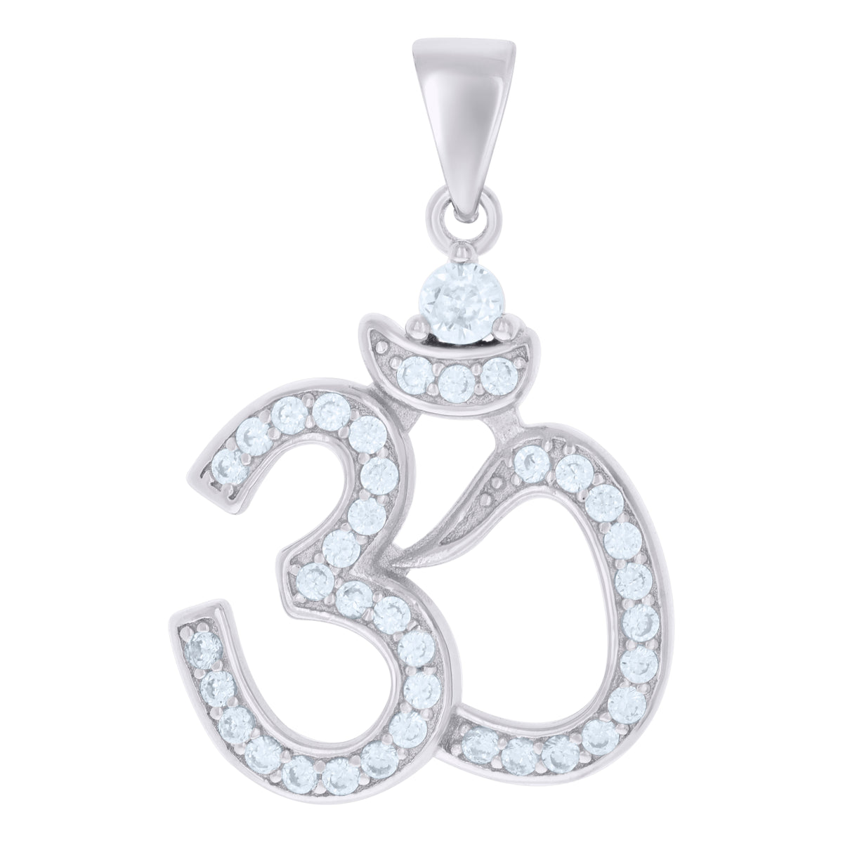 925 Sterling Silver Womens Cubic Zirconia Ohm Symbol Religious Charm Pendant