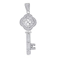 925 Sterling Silver Mens Cubic Zirconia Key Charm Pendant