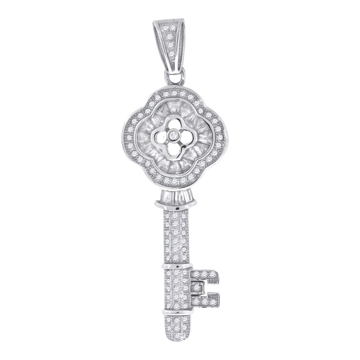 925 Sterling Silver Mens Cubic Zirconia Key Charm Pendant