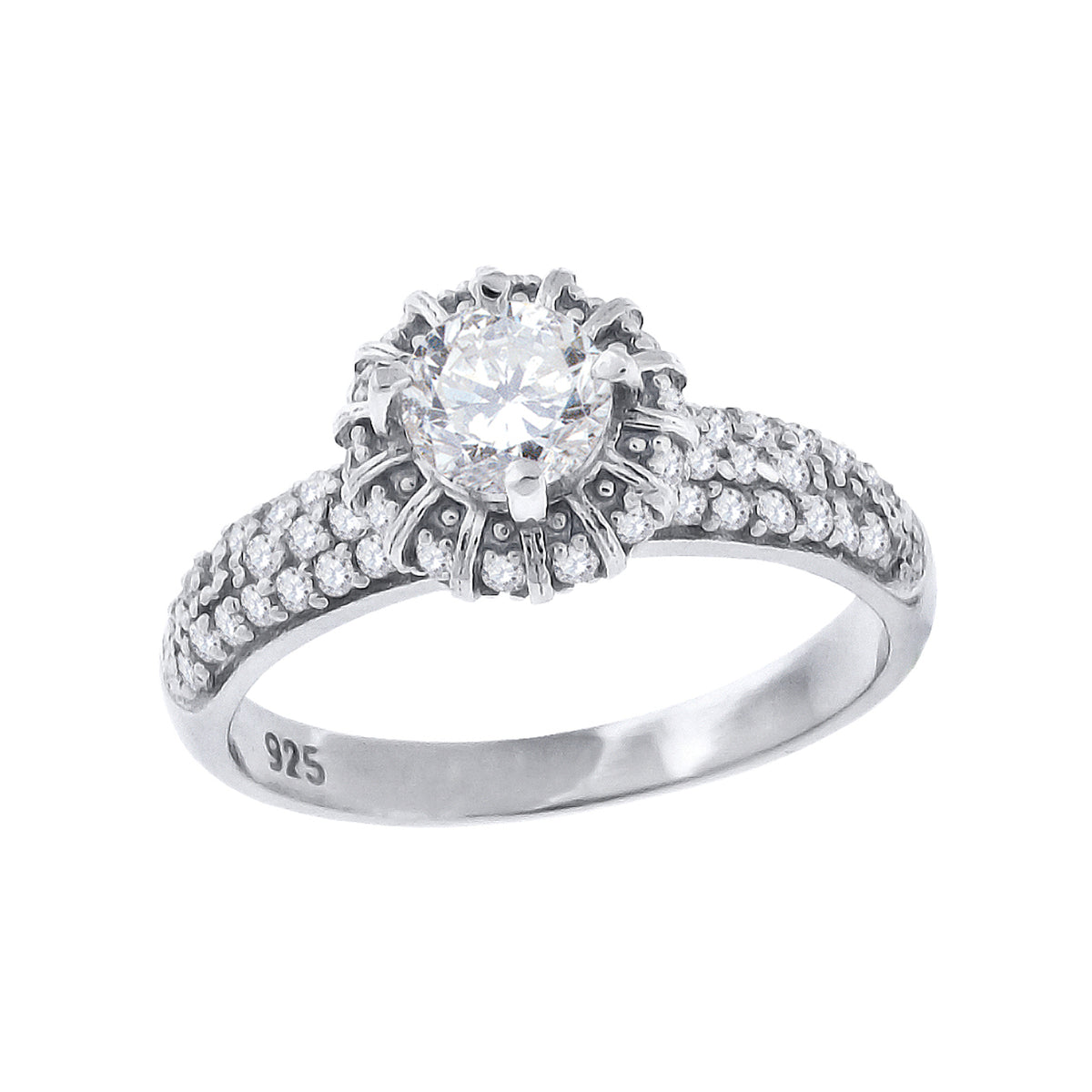 925 Sterling Silver Womens Cubic Zirconia Engagement Ring Size 9