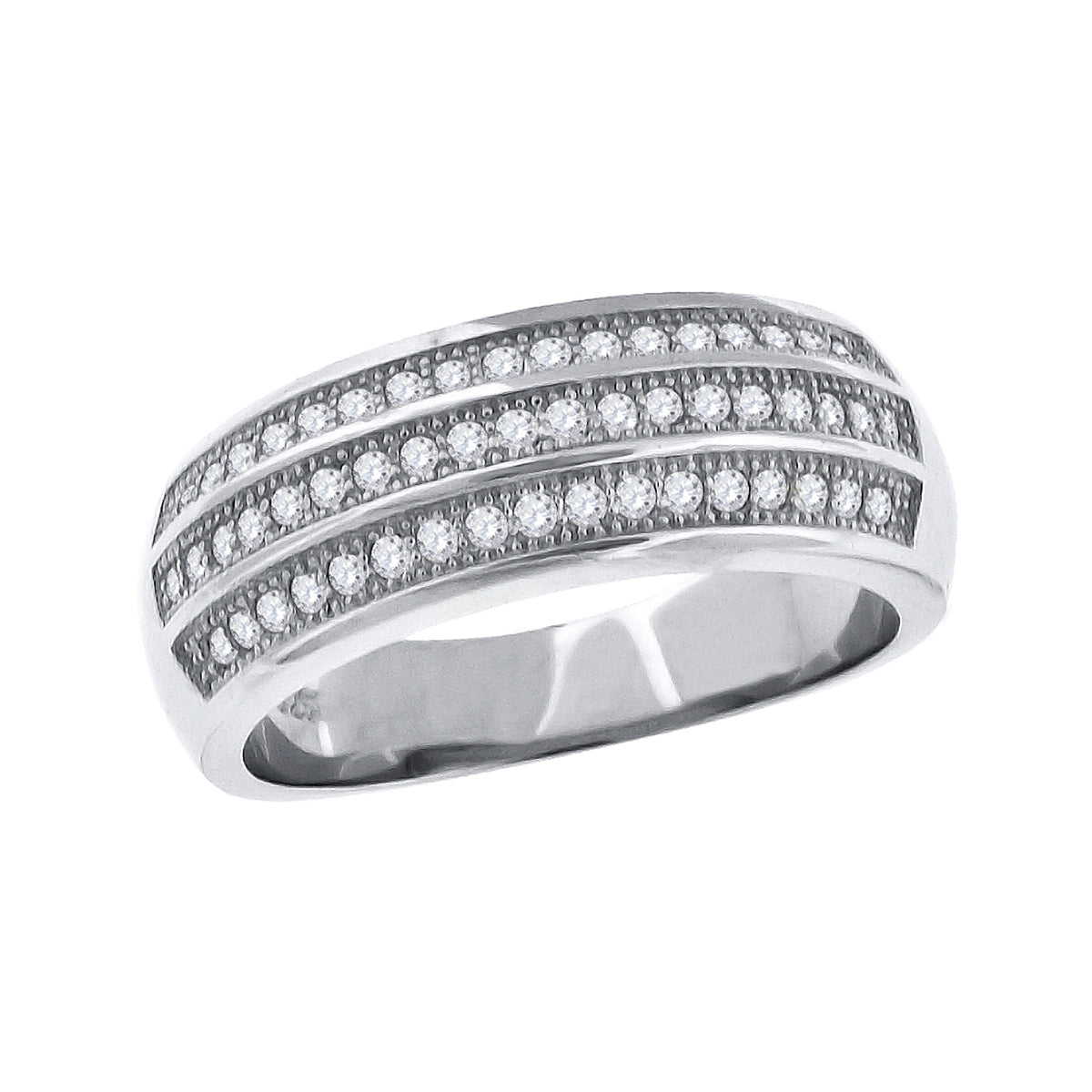 925 Sterling Silver Womens Cubic Zirconia Cz 3 Row Wedding Band Ring