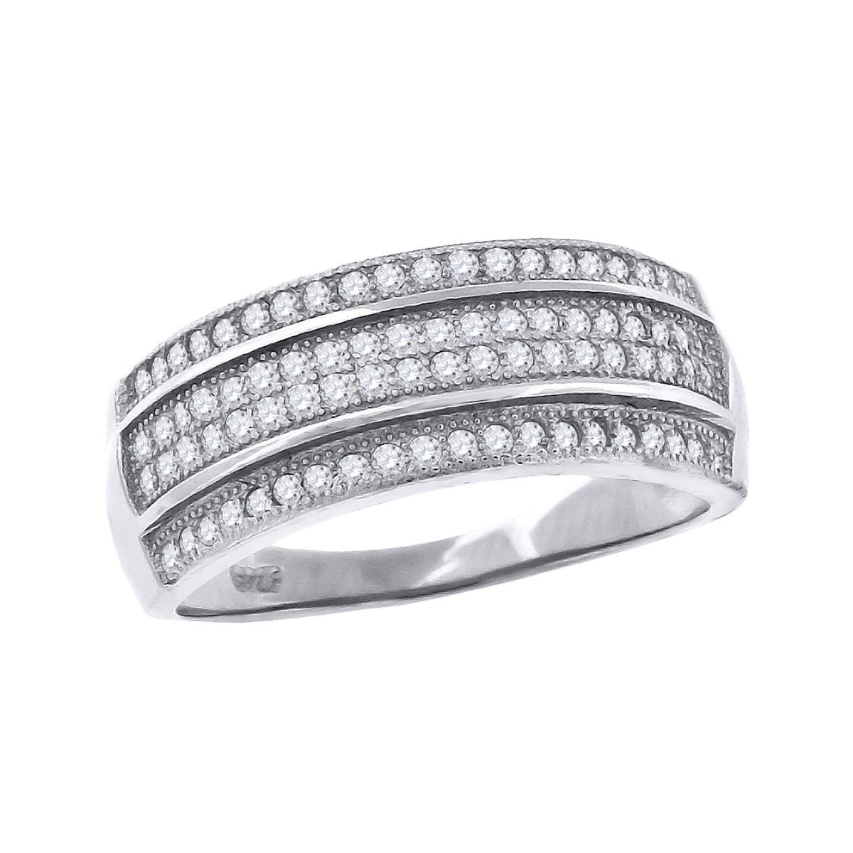 925 Sterling Silver Womens Cubic Zirconia Cz 4 Row Wedding Band Ring