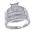 925 Sterling Silver His & Hers Cubic-Zirconia Square Head Trio Ring Set Size 8
