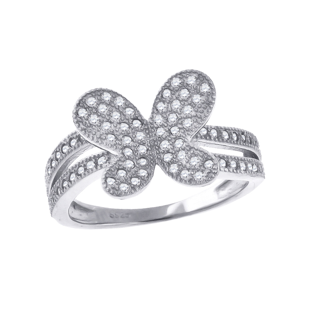925 Sterling Silver Womens Cubic Zirconia Butterfly Fashion Ring