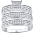 925 Sterling Silver His & Hers Cubic-Zirconia Square Head Trio Ring Set Size 9