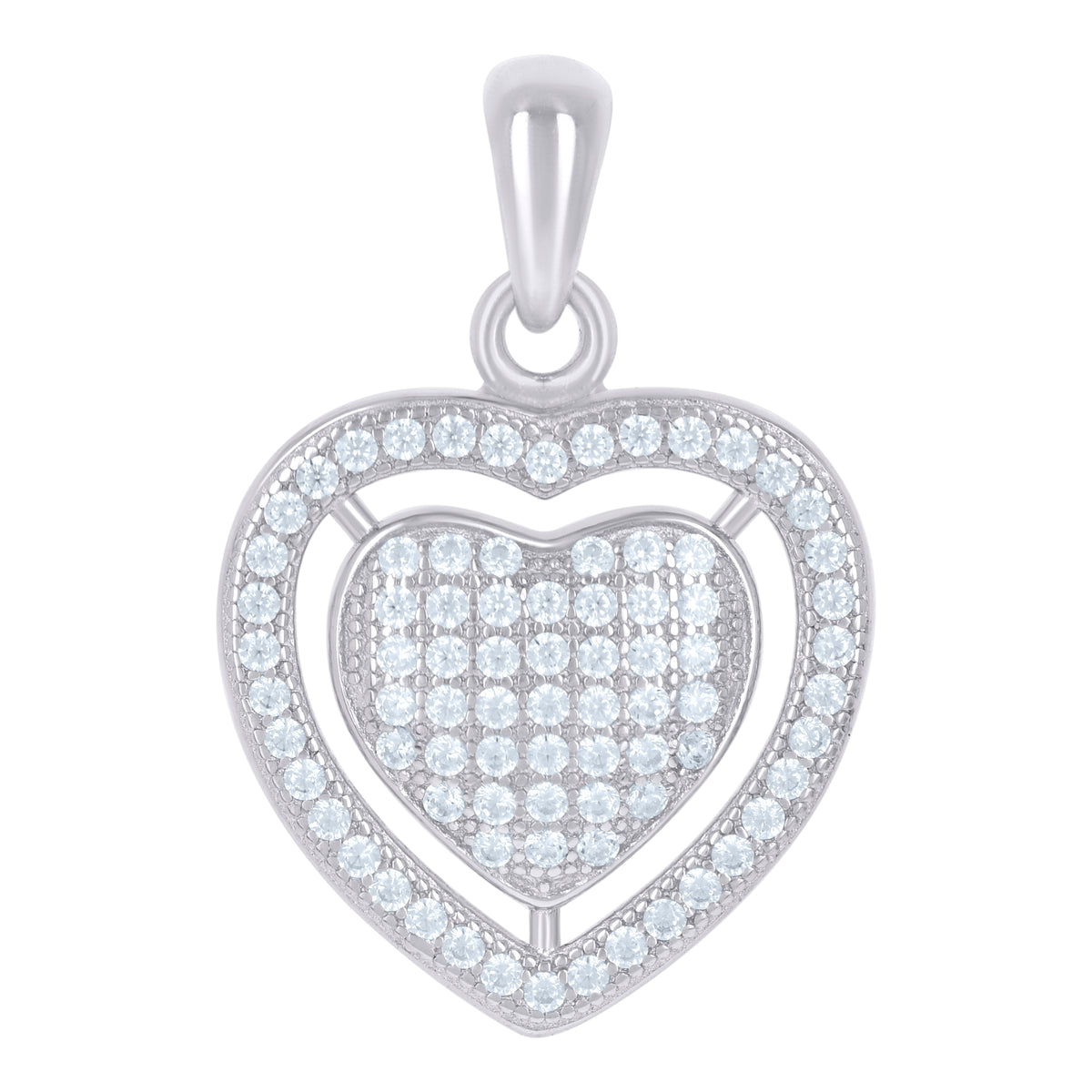 925 Sterling Silver Womens Cubic Zirconia Heart Charm Pendant