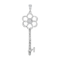 925 Sterling Silver Womens Cz Flower Key Charm Pendant