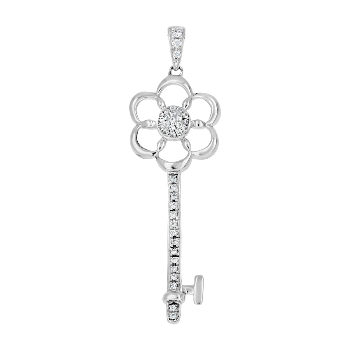 925 Sterling Silver Womens Cz Flower Key Charm Pendant