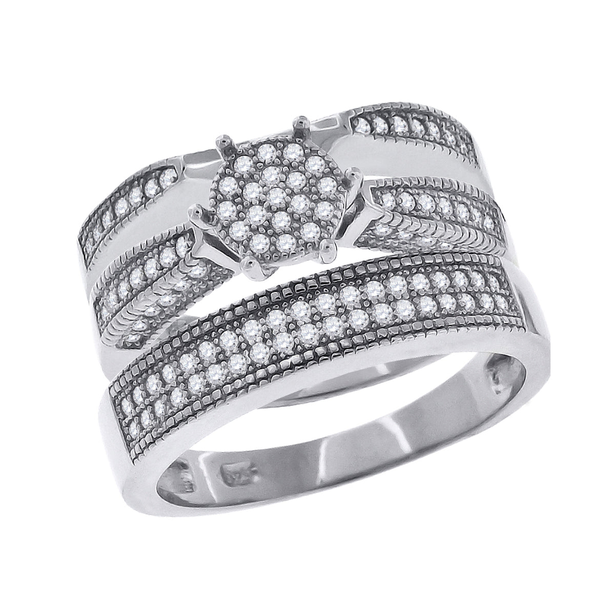 925 Sterling Silver Cubic Zirconia Trio Size-6 Anniversary Wedding Band Engagement Ring