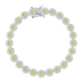 925 Sterling Silver Womens Yellow & White Cubic Zirconia Fancy Tennis Flower Bracelet Size 8 Inches