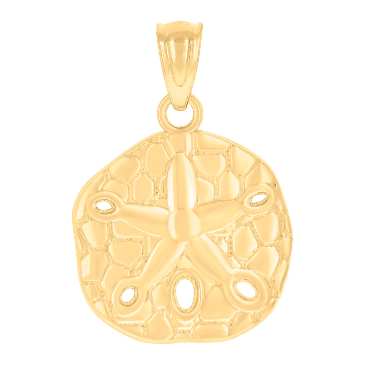 10K Yellow Gold Womens Nugget Textured Sand Dollar Sea Life Charm Pendant