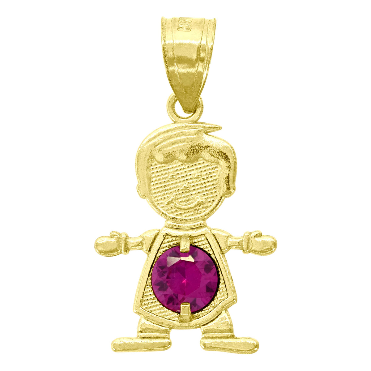 10K Yellow Gold Textured Baby Purple Cubic-Zirconia Boy Charm Pendant