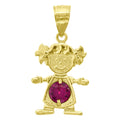 10K Yellow Gold Textured Baby Magenta Cubic-Zirconia Girl Charm Pendant