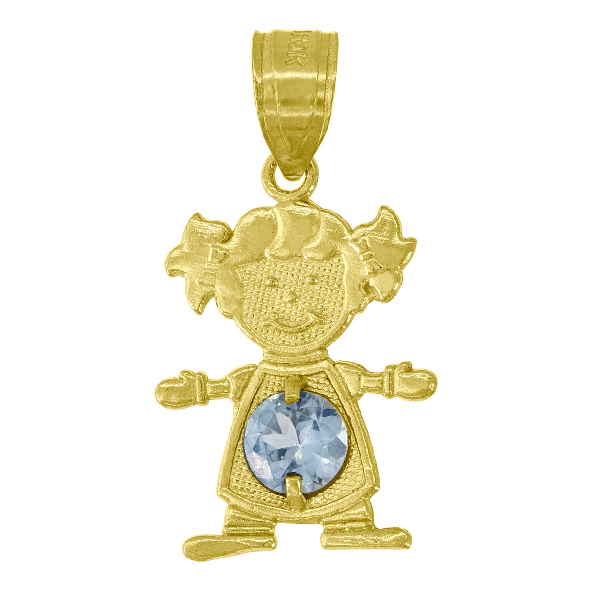 10K Yellow Gold Textured Baby Light Blue Cubic-Zirconia March Girl Charm Pendant