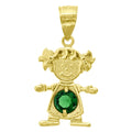 10K Yellow Gold Textured Baby Dark Green Cubic-Zirconia May Girl Charm Pendant