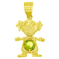10K Yellow Gold Textured Baby Light Green Cubic-Zirconia August Girl Charm Pendant