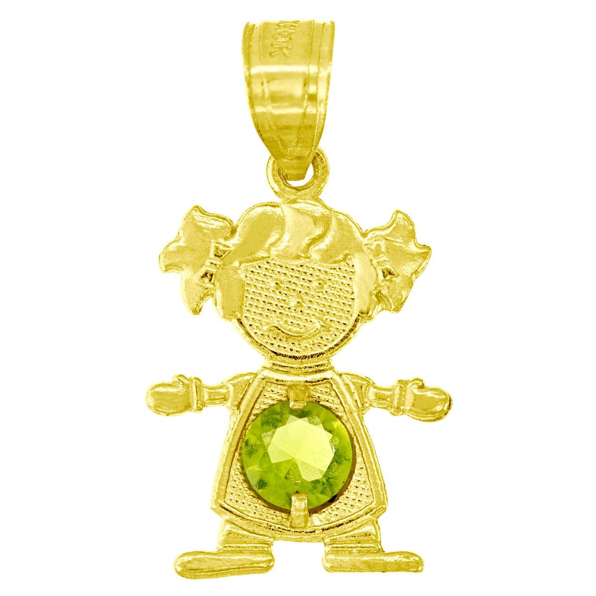 10K Yellow Gold Textured Baby Light Green Cubic-Zirconia August Girl Charm Pendant