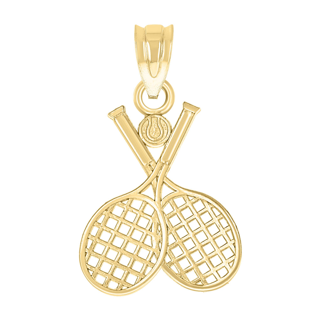 10K Yellow Gold Unisex Tennis Racquets Ball Sports Charm Pendant