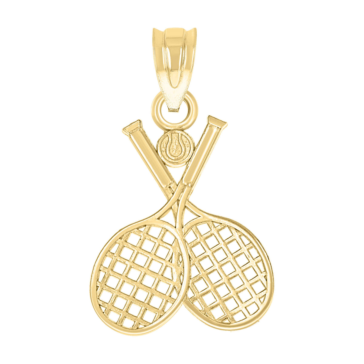 10K Yellow Gold Unisex Tennis Racquets Ball Sports Charm Pendant