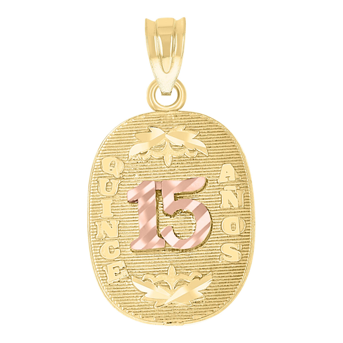 10K Two-tone Gold Diamond-Cut Womens 15 Anos Quinceanera Charm Pendant