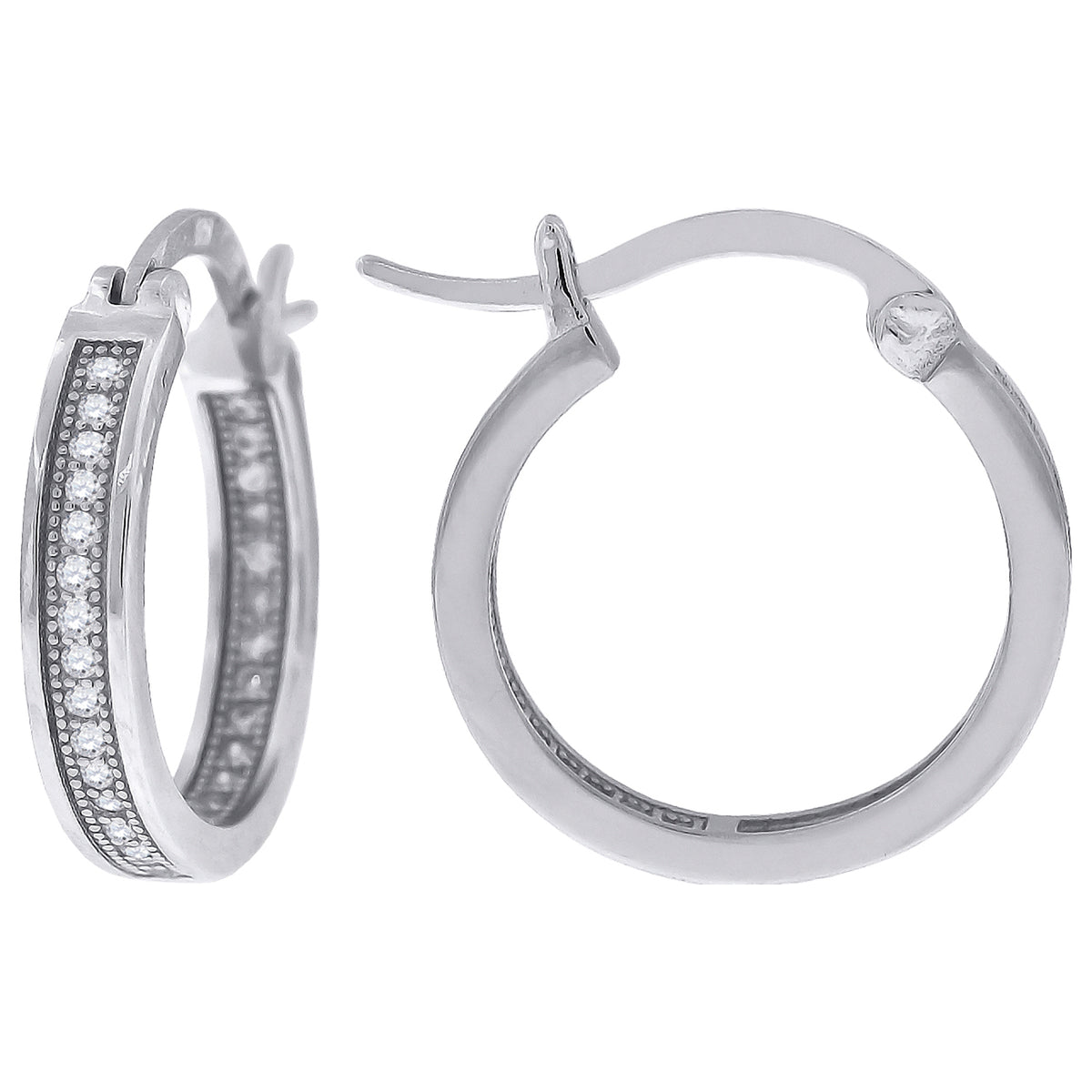 925 Sterling Silver Womens Cubic Zirconia Single Row Migraine Huggie Hoop Earrings