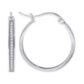 925 Sterling Silver Womens Cubic Zirconia Single Row Migraine Huggie Hoop Earrings