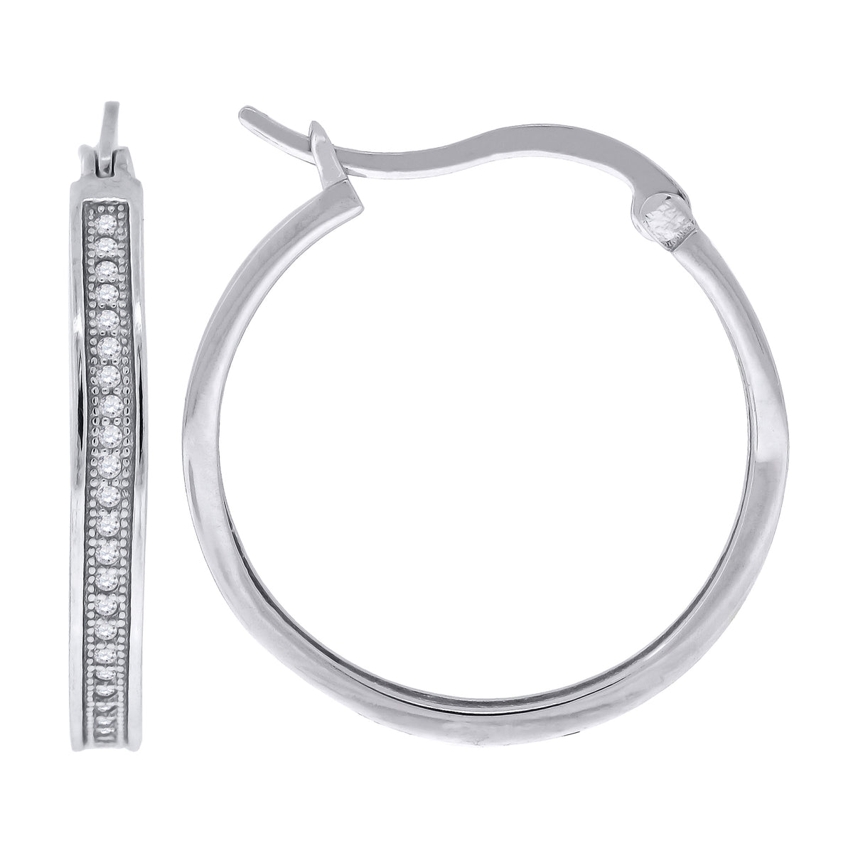 925 Sterling Silver Womens Cubic Zirconia Single Row Migraine Huggie Hoop Earrings
