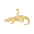 10K Yellow Gold Mens Diamond-Cut Textured Crocodile Animal Charm Pendant