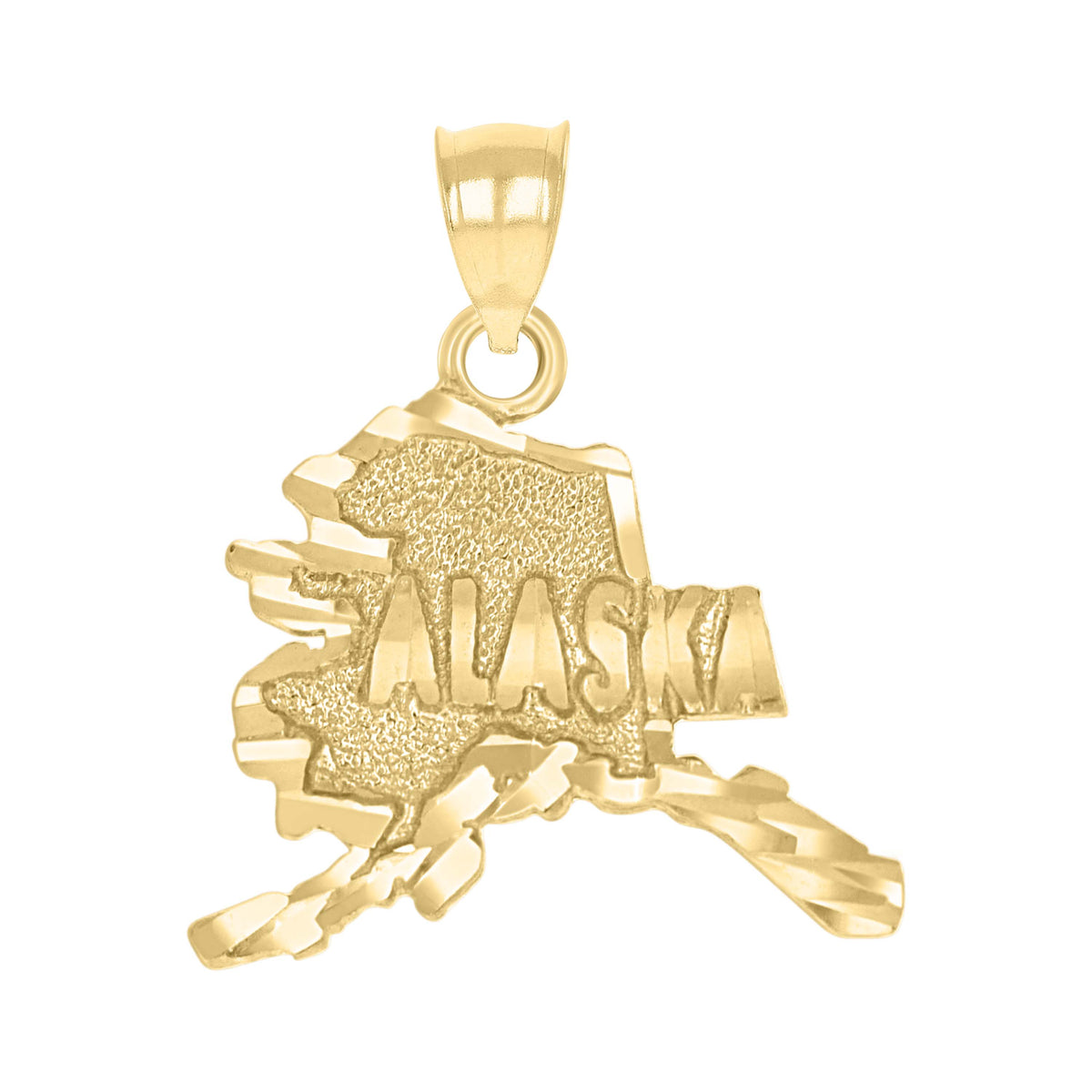 10K Yellow Gold Textured Unisex Alaska State Charm Pendant