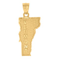 10K Yellow Gold Textured Unisex Vermont State Charm Pendant