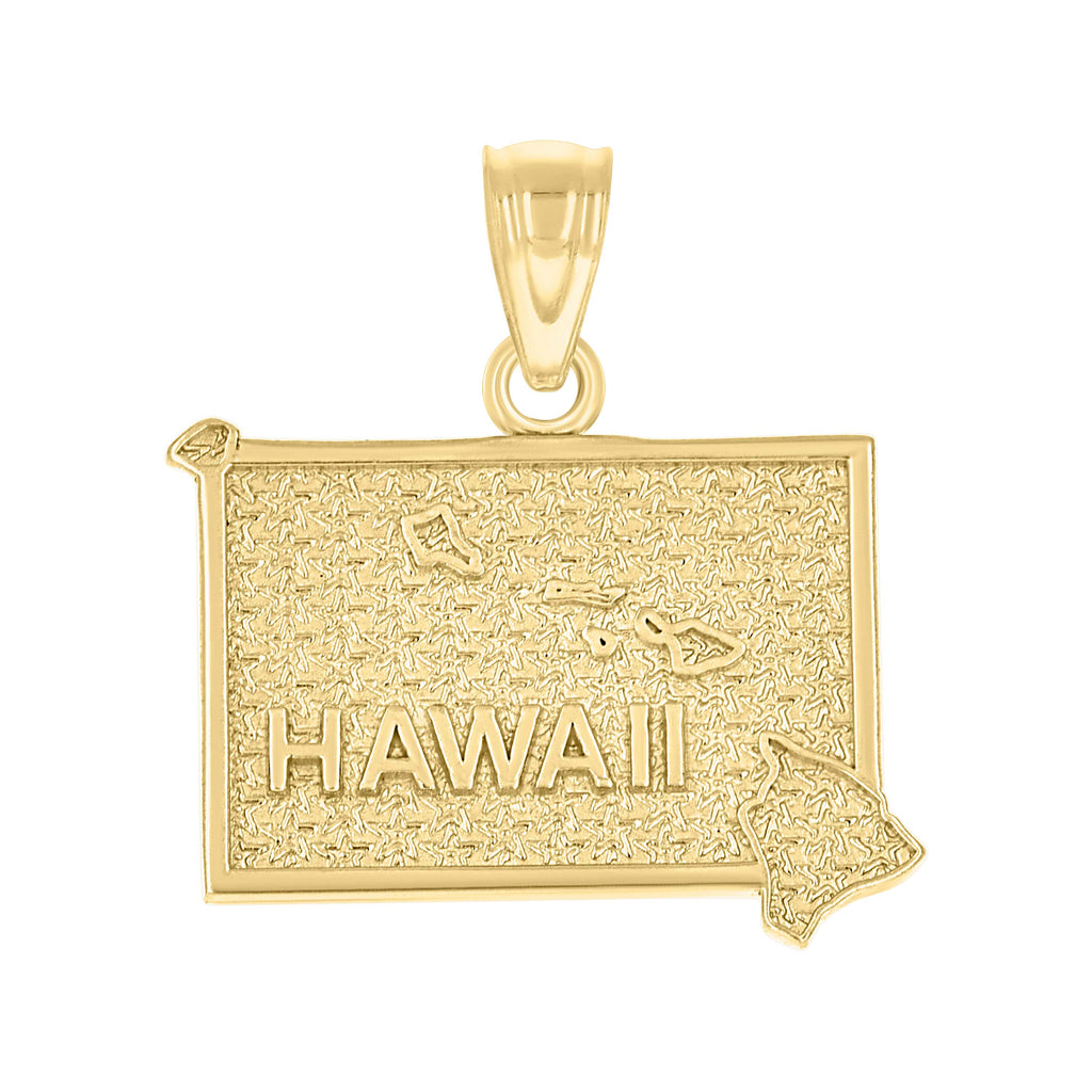 10K Yellow Gold Textured Unisex Hawaii State Charm Pendant