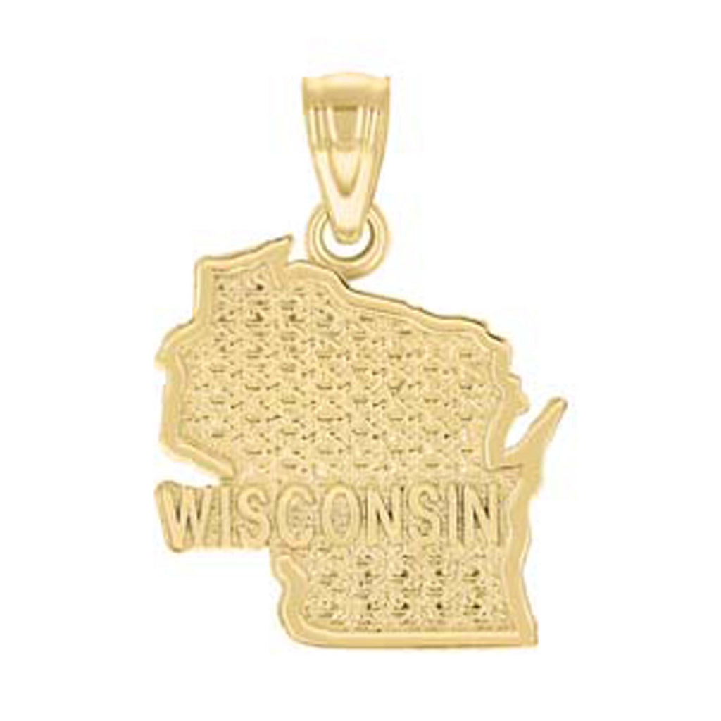 10K Yellow Gold Textured Unisex Wisconsin State Charm Pendant