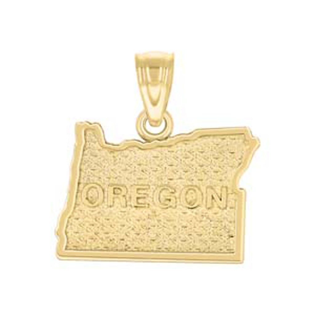 10K Yellow Gold Textured Unisex Oregon State Charm Pendant