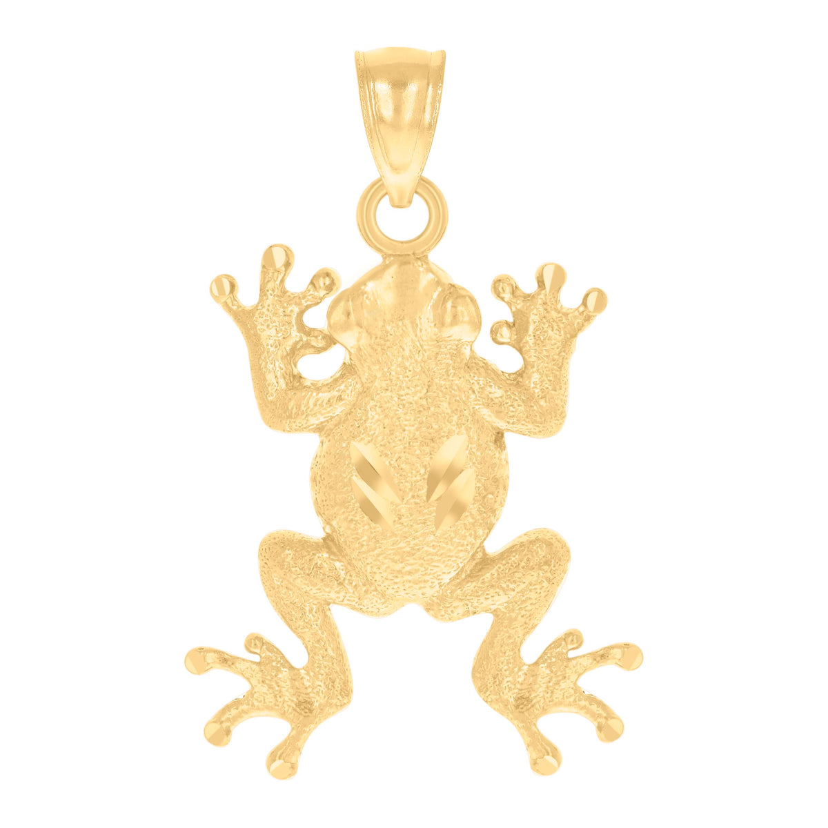 10K Yellow Gold Diamond-Cut Textured Unisex Toad Frog Animal Charm Pendant