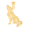 10K Yellow Gold Diamond-Cut Unisex Wolf Animal Charm Pendant