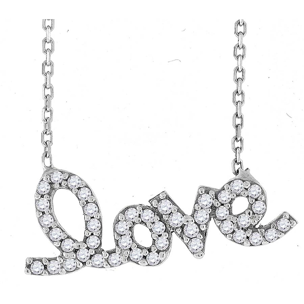 925 Sterling Silver Women Cubic Zirconia Rolo Link Love Necklace