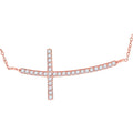 925 Sterling Silver Rose-Tone Women Cubic Zirconia Rolo Link Cross Sideway Chain Necklace