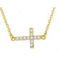 925 Sterling Silver Yellow-Tone Women Cubic Zirconia Rolo Link Cross Sideway Chain Necklace