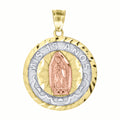 10K Gold Tri-Color Diamond-Cut Unisex Mis 15 Anos Guadalupe Mary Quinceanera Pendant