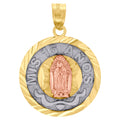 10K Gold Tri-Color Diamond-Cut Unisex Mis 15 Anos Guadalupe Mary Quinceanera Pendant