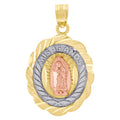 10K Gold Tri-Color Diamond-Cut Unisex Mis 15 Anos Guadalupe Mary Quinceanera Pendant