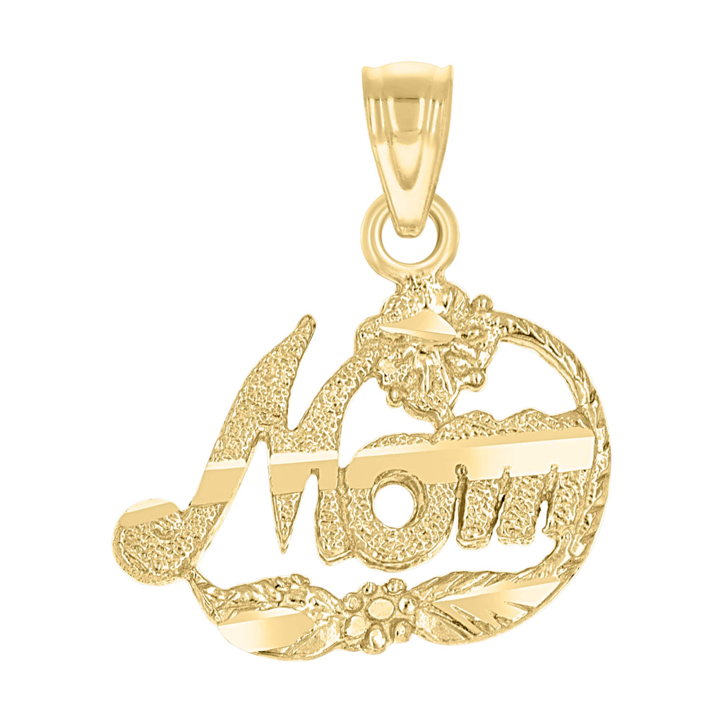 10K Two-Tone Gold Womens Diamond-Cut Flower Mom Charm Pendant